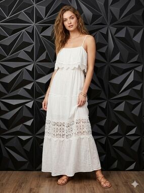 Altar'd State White Lace-Tiered Maxi Dress
